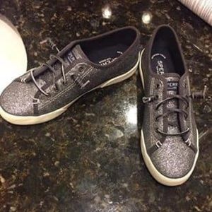 Sperry gunmetal sparkly glitter sneakers